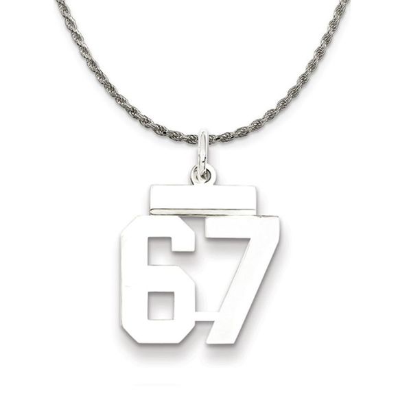 Sterling Silver Athletic Lg Polished Number 67 Necklace - 26 Inch - Picture 1 of 7